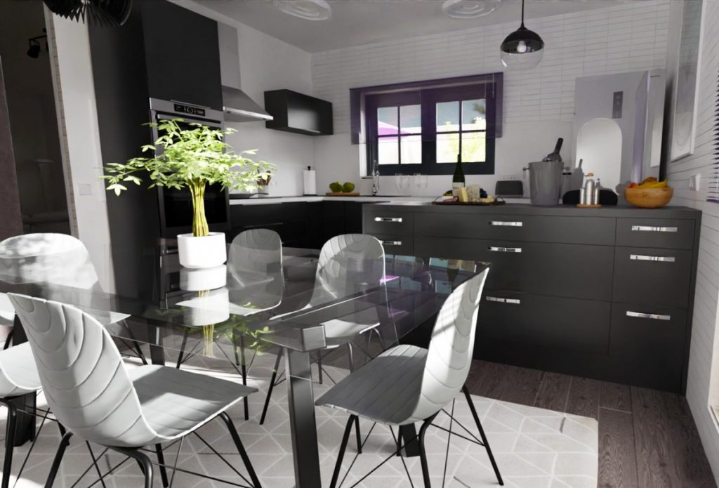 Infografía de J Capmany Profesional 3D: Cocina Comedor Residencial: Infografía 3D de Elegancia y Funcionalidad