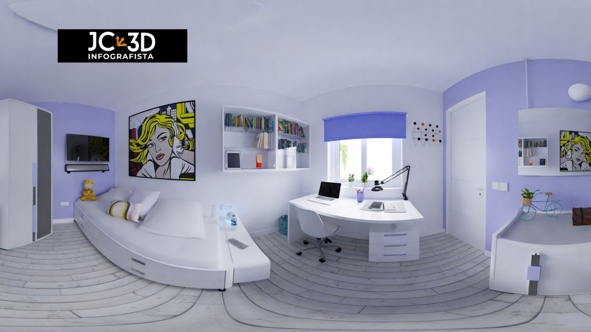Infografía de J Capmany Profesional 3D:: Dormitorio Juvenil: Infografía 3D con Vista Panorámica