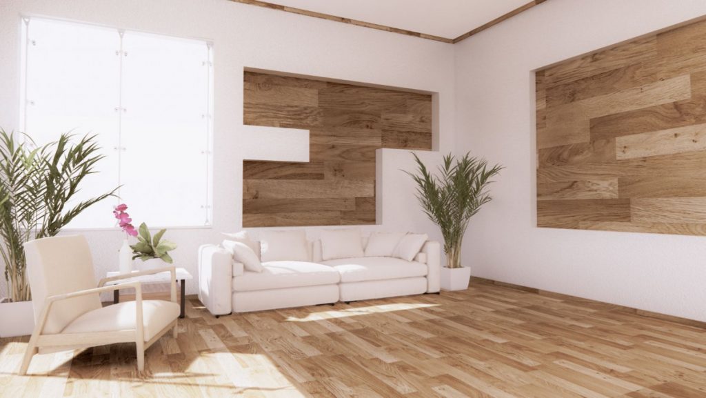 Sala de estar con muebles modernos y minimalistas en tonos neutros. J. Capmany Profesional 3D. Infografías 3D para interiorismo, arquitectura e inmobiliarias.