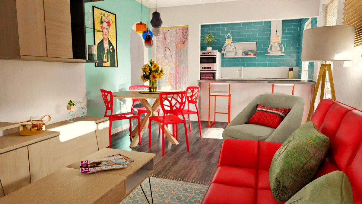 Sumérgete en la nostalgia con nuestro último diseño de sala de estar y comedor al estilo retro. Esta infografía 3D captura la esencia del pasado con muebles y detalles vintage, creando un ambiente acogedor y lleno de encanto. Visualiza tus espacios con Infografías 3D de J Capmany. Soluciones inmobiliarias