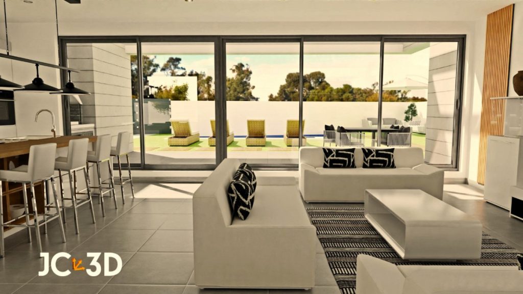 Infografía de J Capmany Profesional 3D Salón con vistas a zona verde
