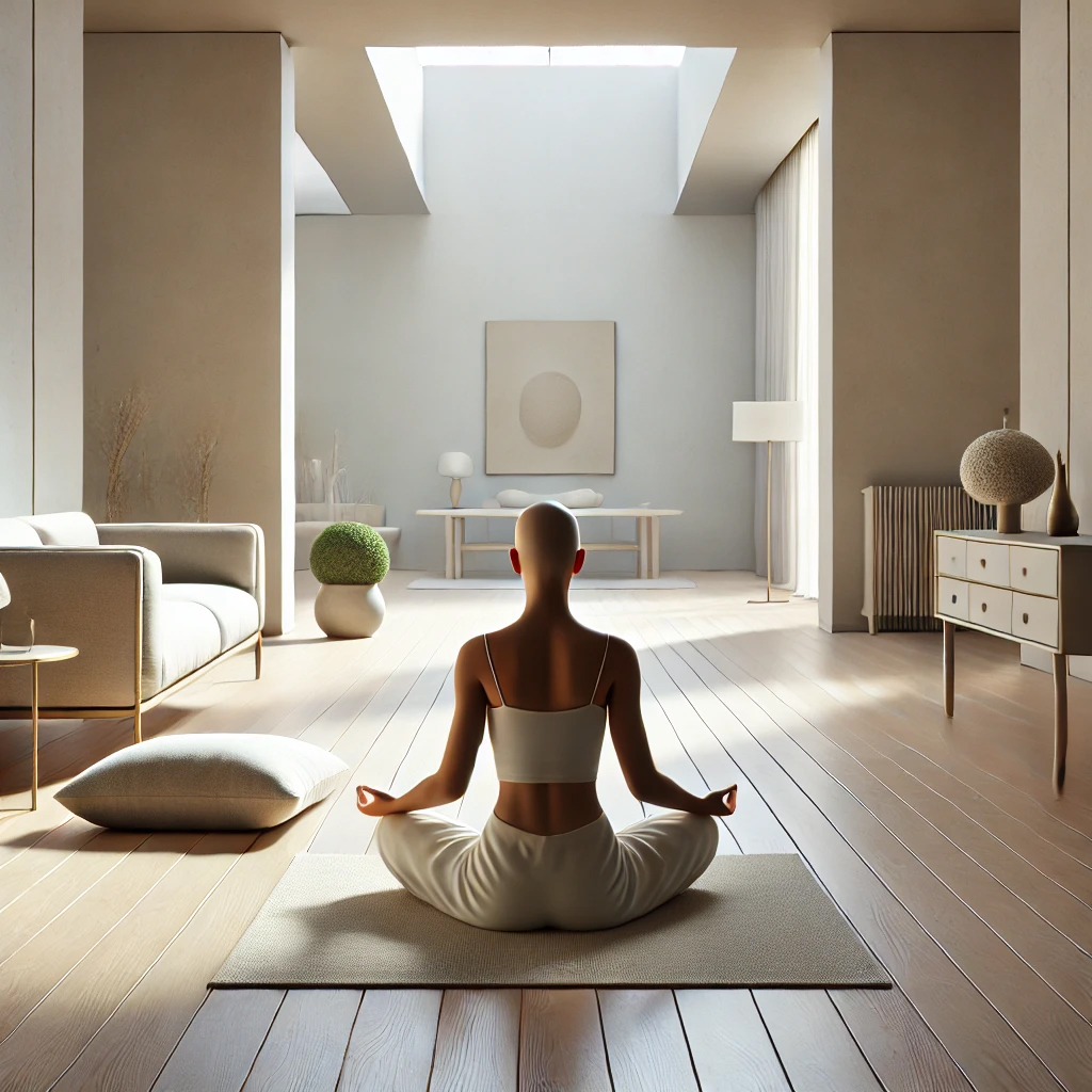 Espacio limpio y minimalista diseñado para la meditación.