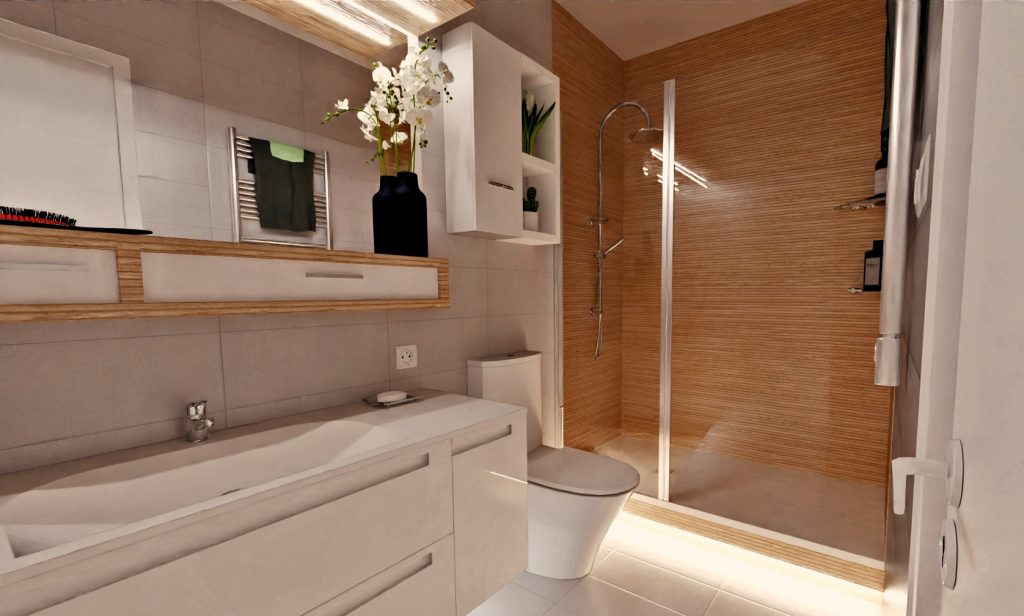 Baño Pequeño con Iluminación LED Estratégica Infografía de J Capmany Profesional 3D