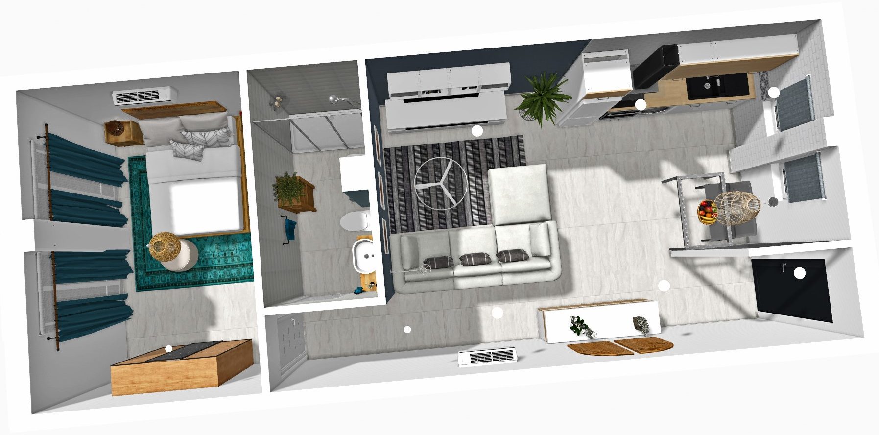 Infografía de J Capmany Profesional 3D de vista aérea de un apartamento moderno