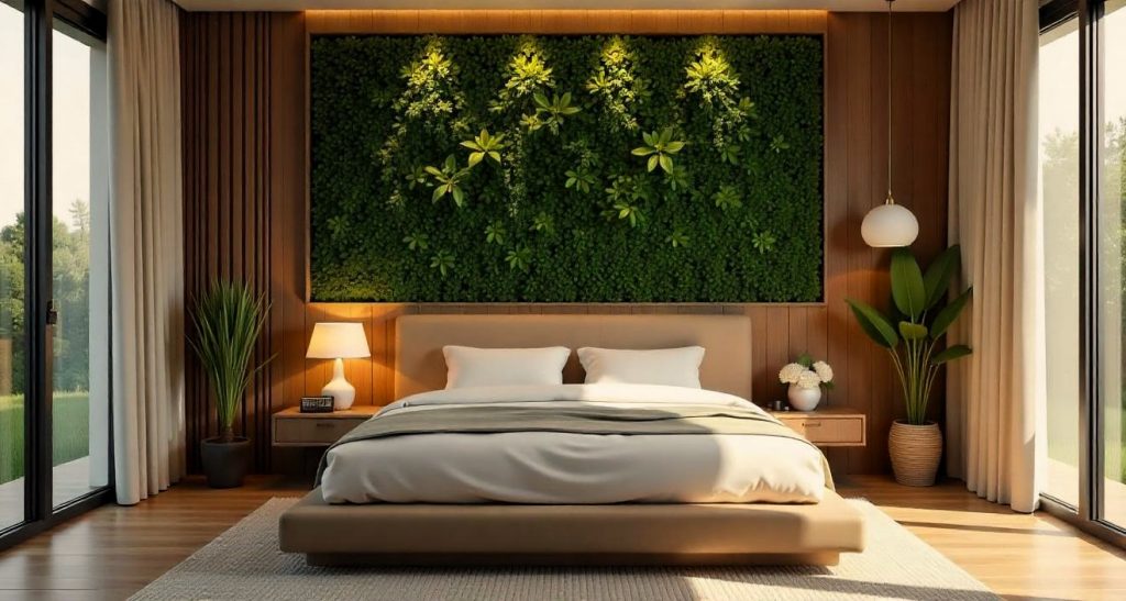 Oasis Interior: dormitorio de matrimonio con Jardín Vertical