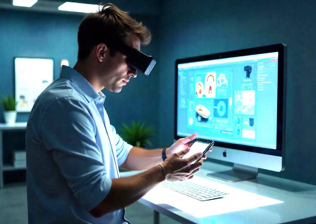 Persona interactuando con un modelo 3D en un entorno de realidad aumentada
