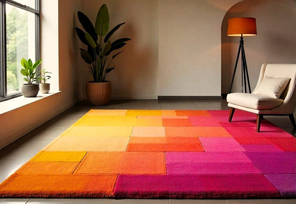 Alfombra tufted multicolor con diseño vibrante