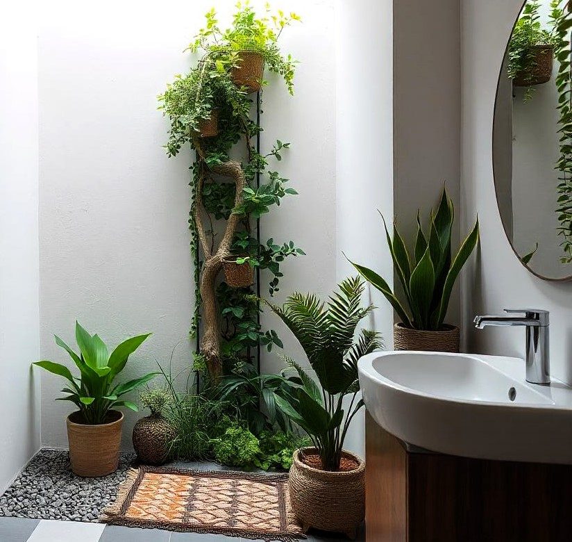 Baño con jardín vertical. Oasis de naturaleza y relax