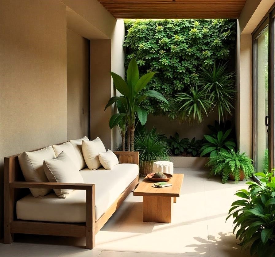 Imagen de porche cubierto con jardín vertical