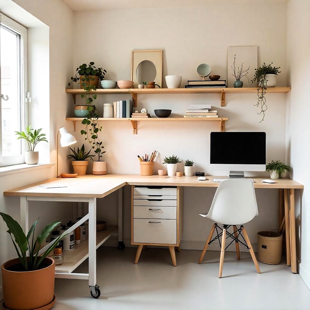 Un taller de renovación de muebles con herramientas, materiales y proyectos en curso