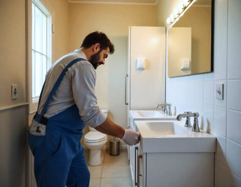 Imagen de un profesional de mantenimiento realizando tareas en un hogar, mostrando experiencia y habilidad.