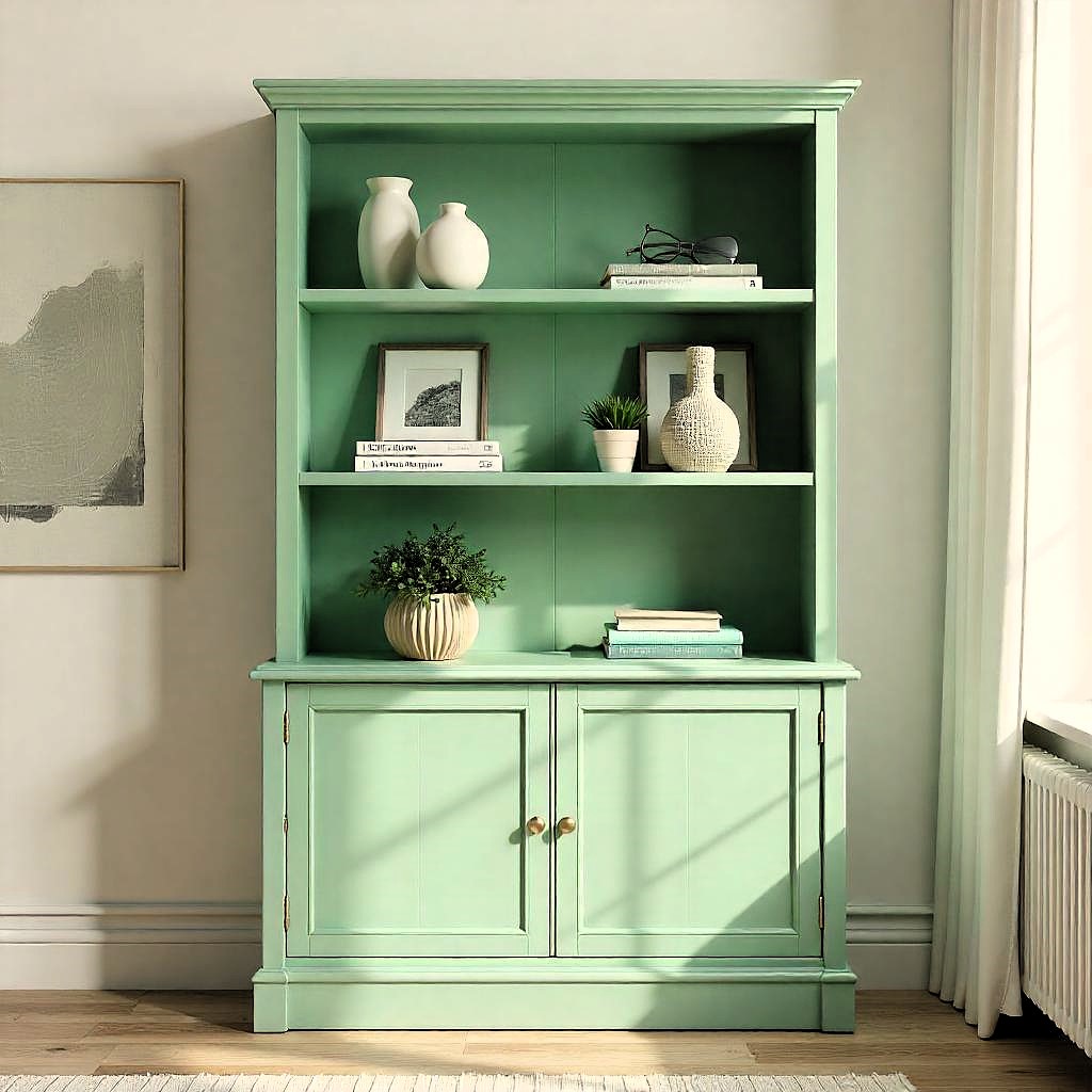 Mueble antiguo restaurado y pintado con chalk paint de color verde agua