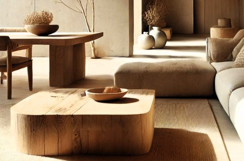 Mesa de comedor de madera reciclada que aporta calidez y se integra en un diseño minimalista