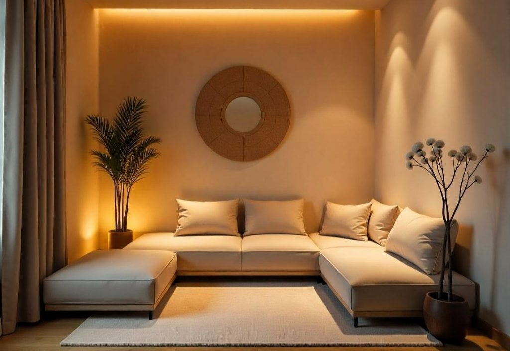 Acogedor rincón de meditación con sillones cómodos, iluminación suave y elementos decorativos que inspiran calma