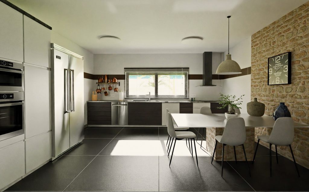 Render 3D de un proyecto de interiorismo que muestra un espacio realista con iluminación cuidada, mobiliario detallado y materiales de alta calidad, creado por J Capmany Profesional 3D.