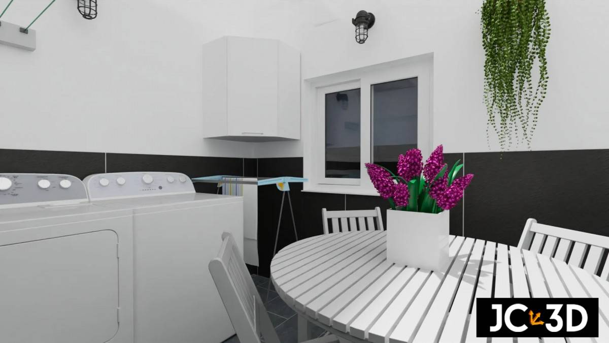 Infografía 3D: Renovación y Estilo en Patio Lavadero