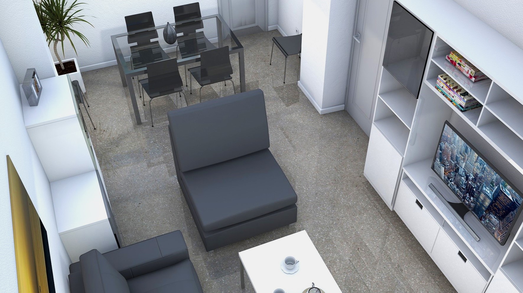 Infografía 3D: Vista Aérea del Salón Comedor. Infografía de J Capmany Profesional 3D